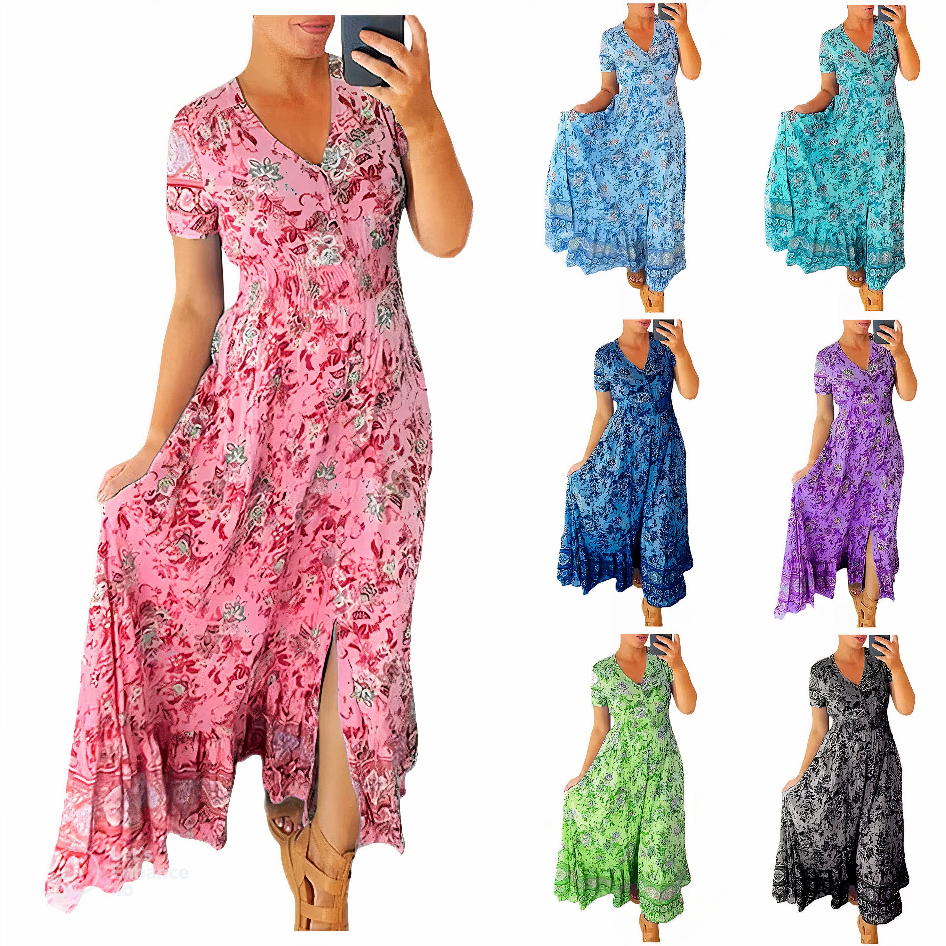"Dalia" - Langes Damen Blumenkleid mit V-Ausschnitt