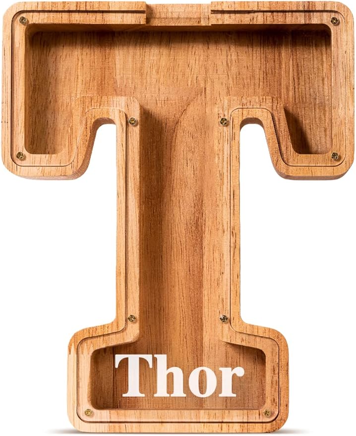 Handgefertigte Holz-Spardose in Buchstabenform