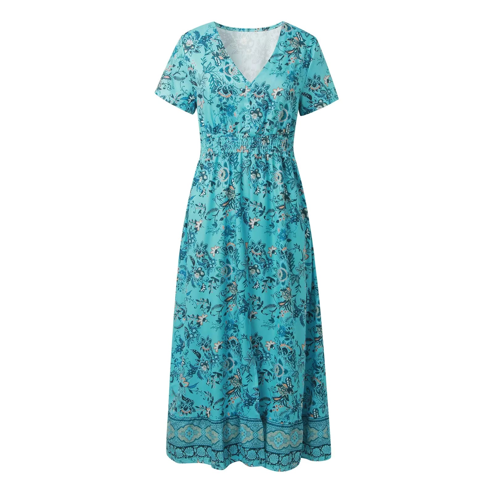 "Dalia" - Langes Damen Blumenkleid mit V-Ausschnitt