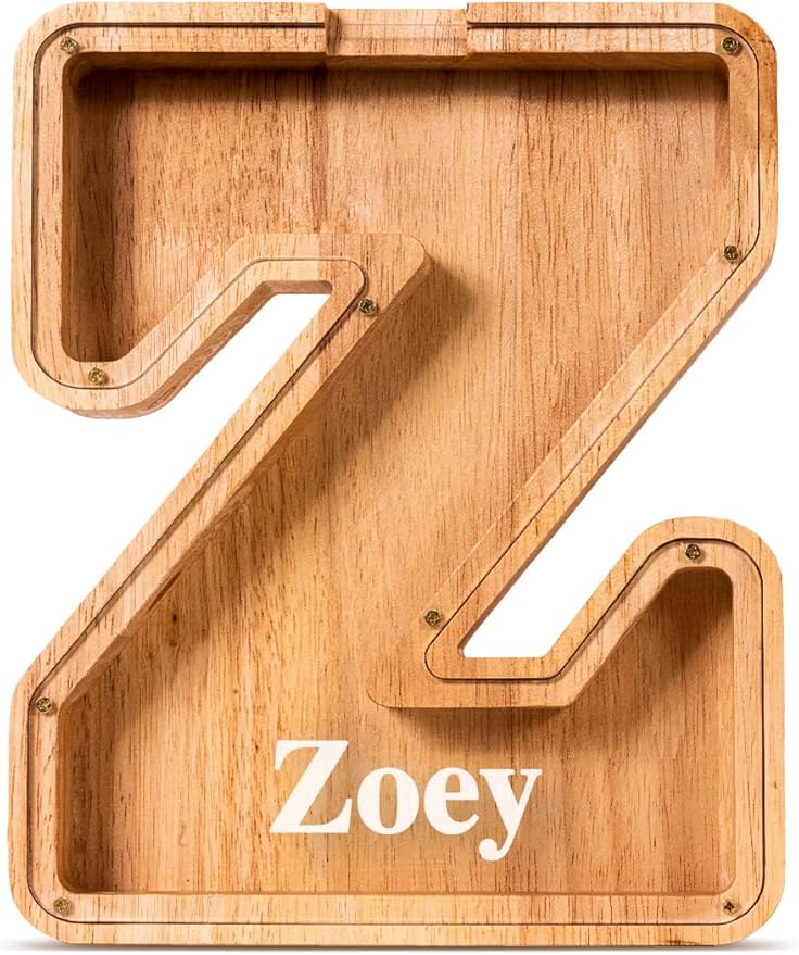 Handgefertigte Holz-Spardose in Buchstabenform