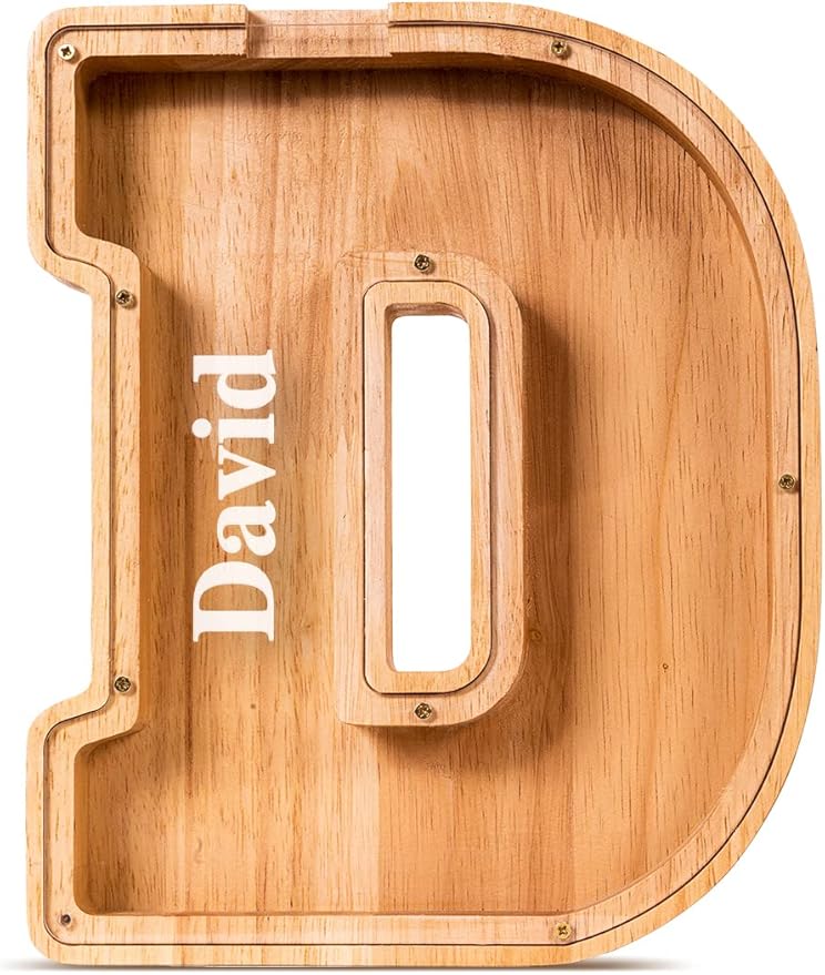 Handgefertigte Holz-Spardose in Buchstabenform