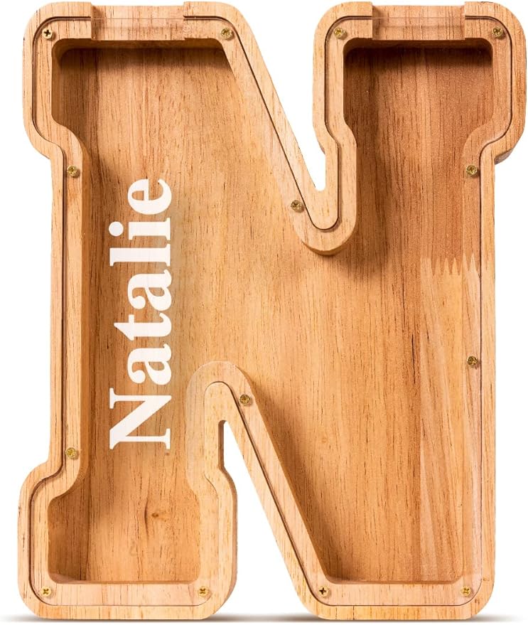Handgefertigte Holz-Spardose in Buchstabenform