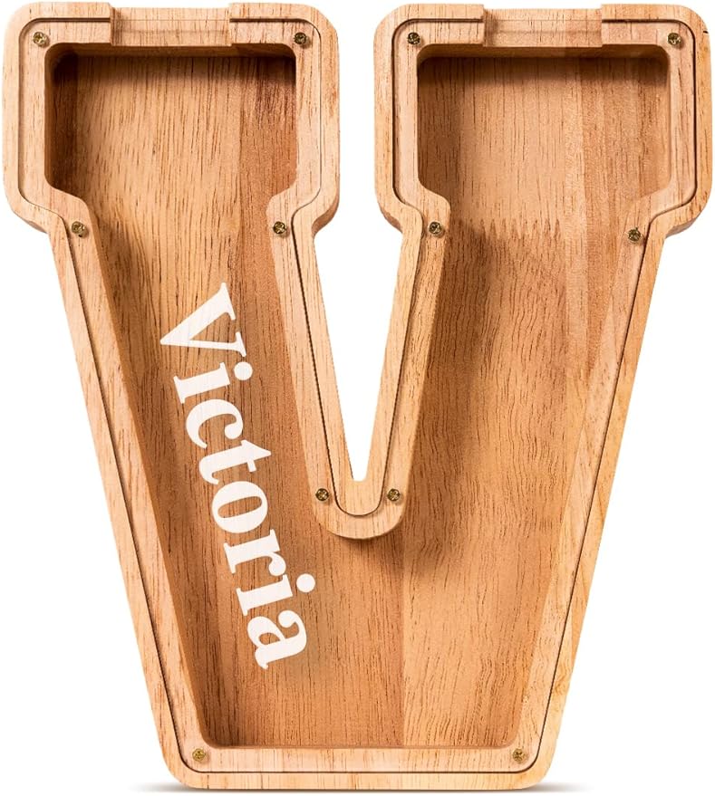 Handgefertigte Holz-Spardose in Buchstabenform