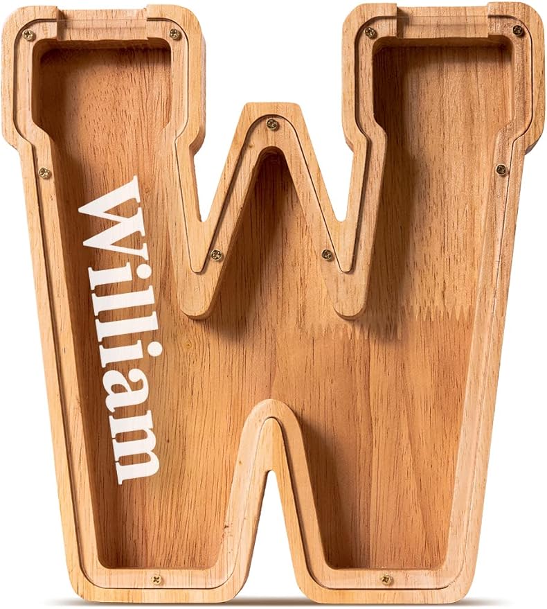 Handgefertigte Holz-Spardose in Buchstabenform