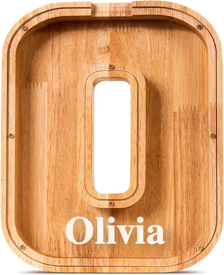 Handgefertigte Holz-Spardose in Buchstabenform