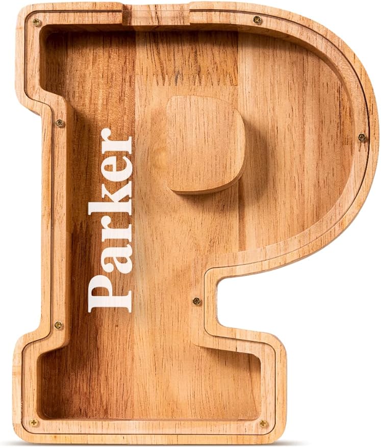 Handgefertigte Holz-Spardose in Buchstabenform