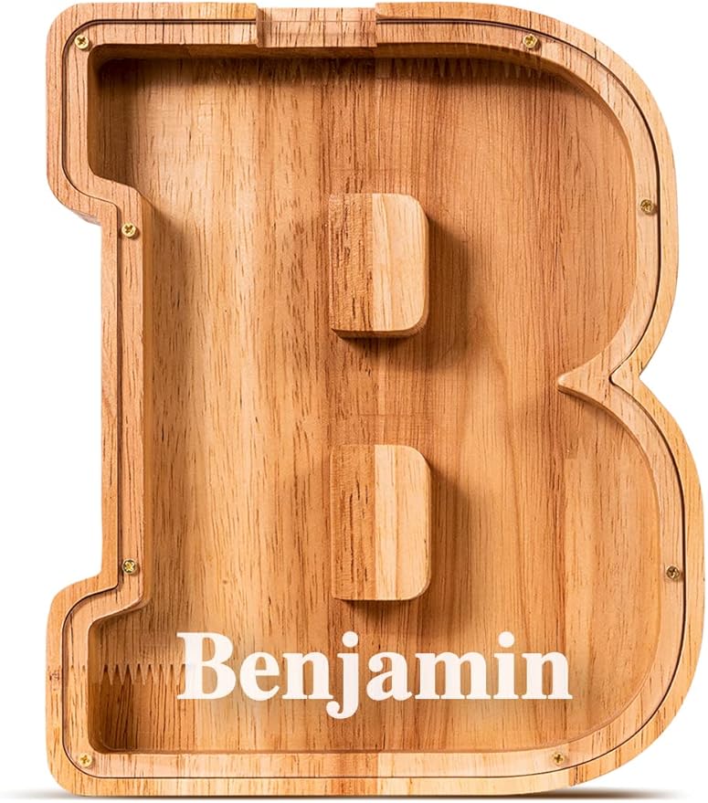 Handgefertigte Holz-Spardose in Buchstabenform