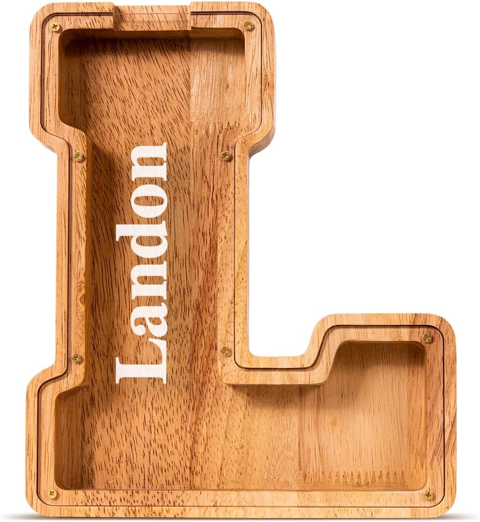 Handgefertigte Holz-Spardose in Buchstabenform