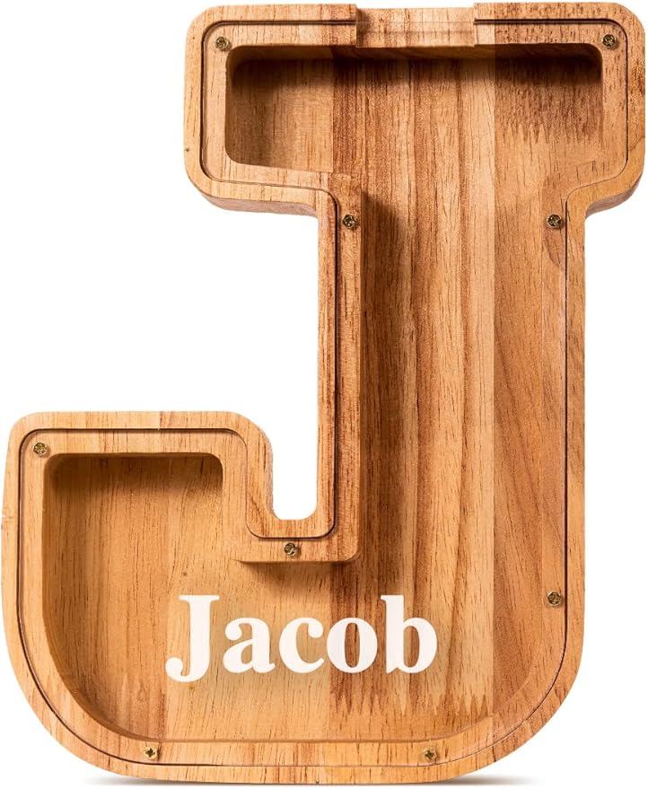 Handgefertigte Holz-Spardose in Buchstabenform